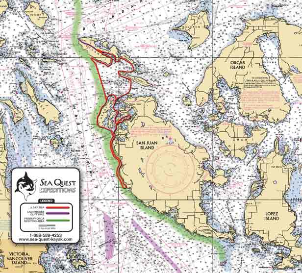 San Juan Islands Kayaking Route Maps & Killer Whale  Watching Area