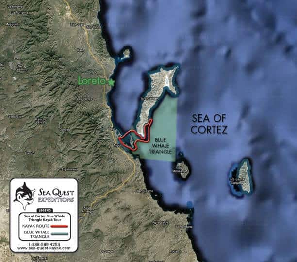 Loreto Islands Blue Triangle Baja Kayak Tour & Blue Whale Watching Map