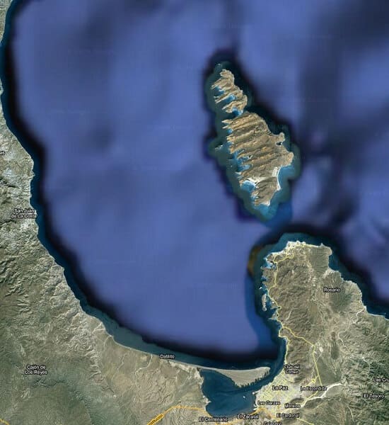 Satellite View of the Baja Kayak Trips to La Paz Mexico's Espiritu Santo Island