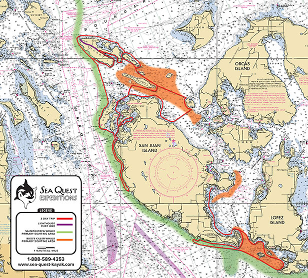 3 Day San Juan Islands Kayaking Trip Map