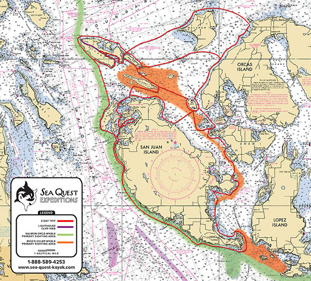 5-Day San Juan Islands Kayaking Expedition Map