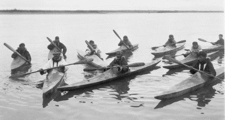 Aboriginal Kayaks Leaving on a Hunting Tour