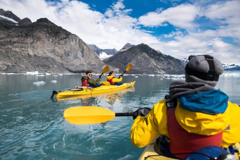 kayaking with friends on a glacier kayaking tour in anchorage