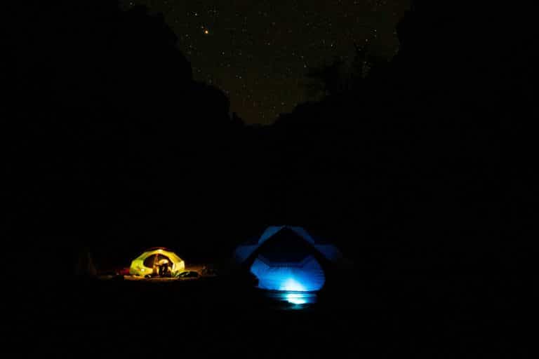 tents at night during a bjaa mexico kayak tour